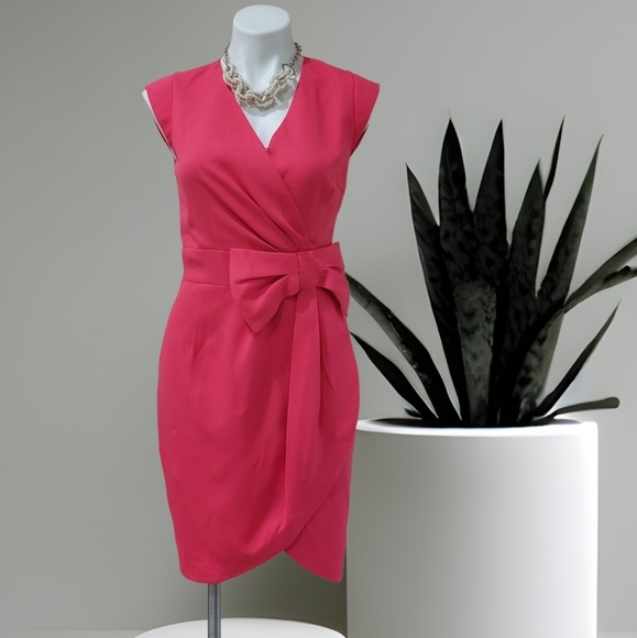 Erin Fetherston Carly Faux Wrap Bow dress Sz 4 Cap Sleeve Midi Fully lined - Picture 1 of 9